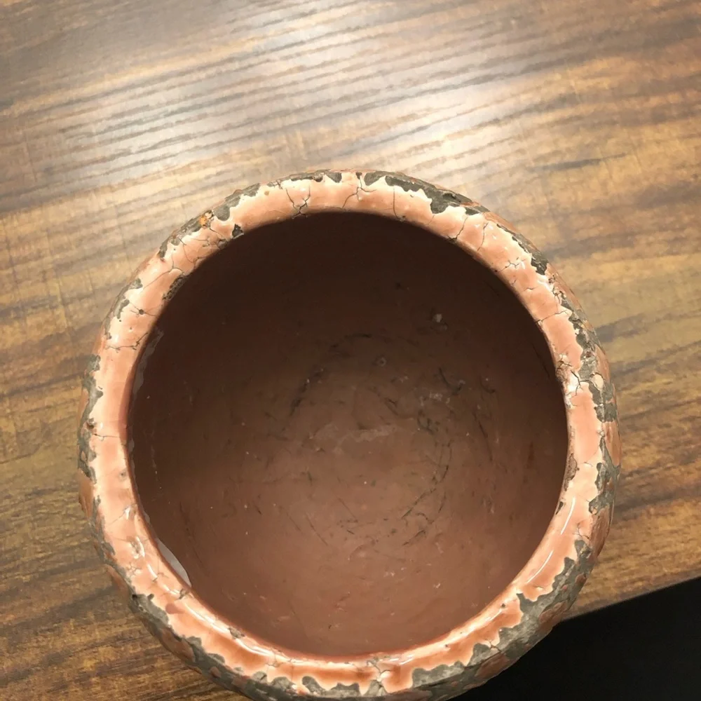 Textured Pink and Gray Lava Crackled Ceramic Planter